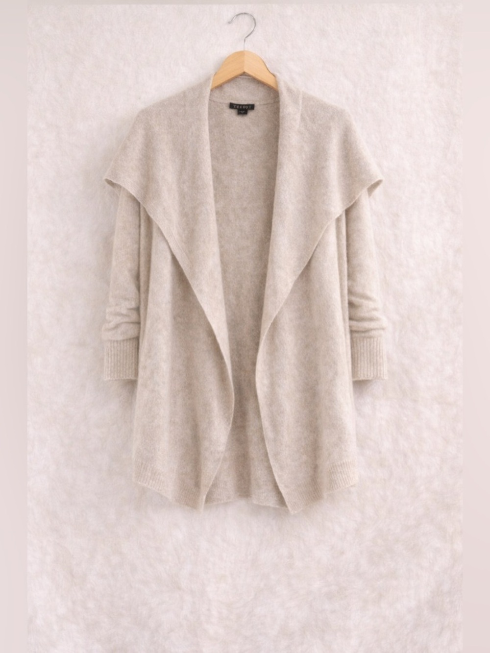 Theory 100% Cashmere Draped Open Front Cardigan Petite Beige Luxury Soft - Picture 2 of 5